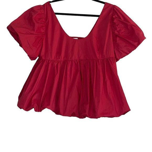 Hyacinth‎ House Red Puff Sleeve Smocked Scoop Neck Blouse Size XL - Picture 1 of 5